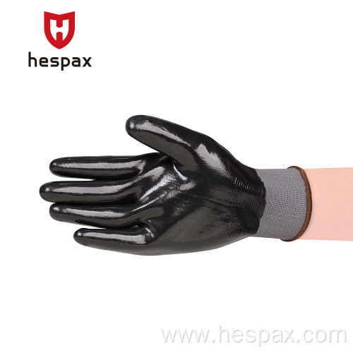 Hespax Nylon Anti-oil Nitrile Full Coating Work Gloves